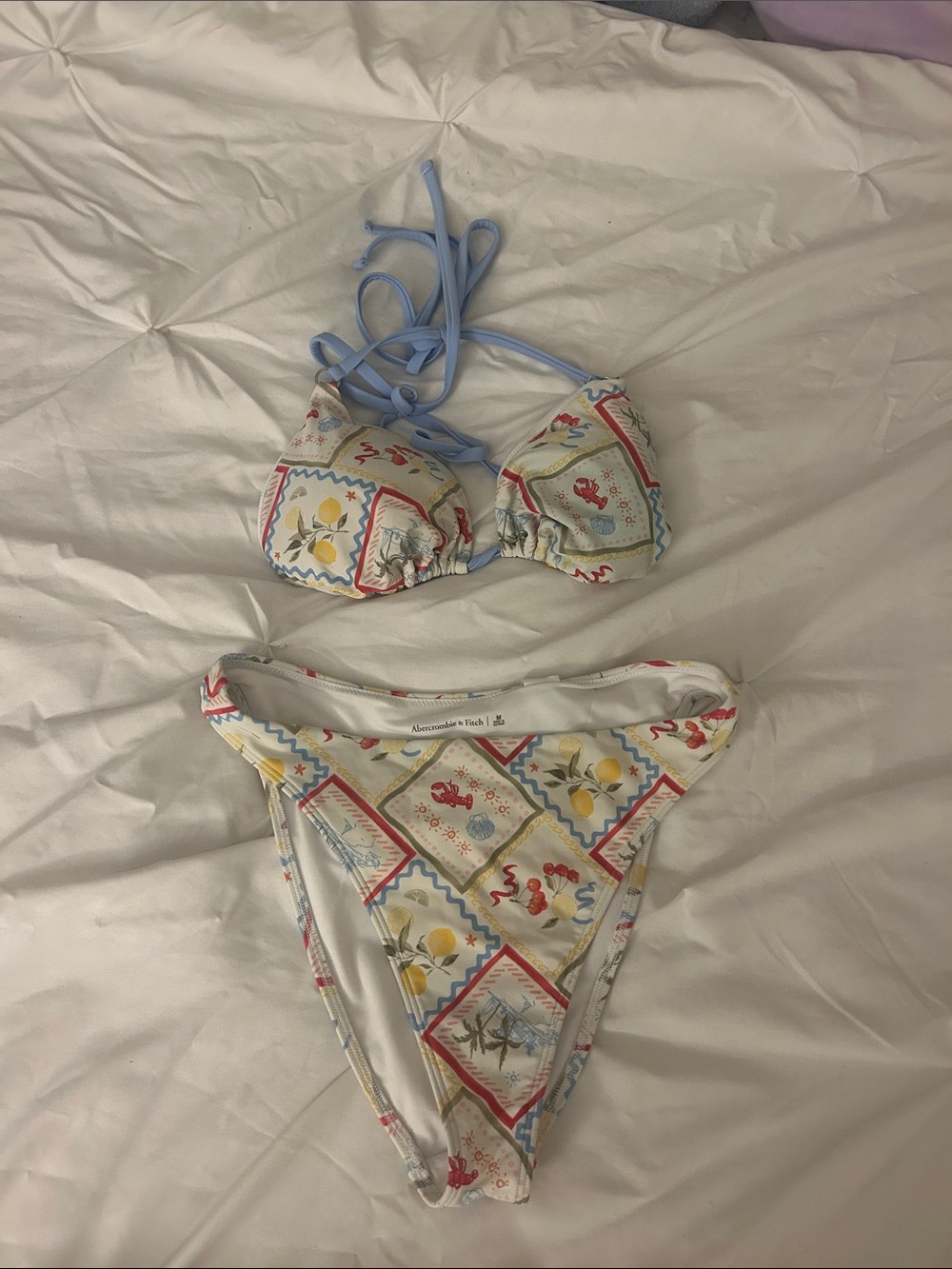 Abercrombie & Fitch Tile-Print Bikini with Light Blue Ties